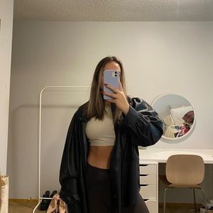 black faux leather jacket